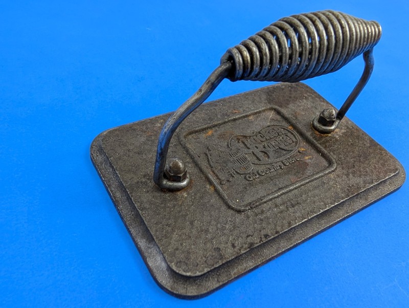 Vintage Cracker Barrel Cast Iron Meat Burger Press Flat Iron OLD LOGO gallery