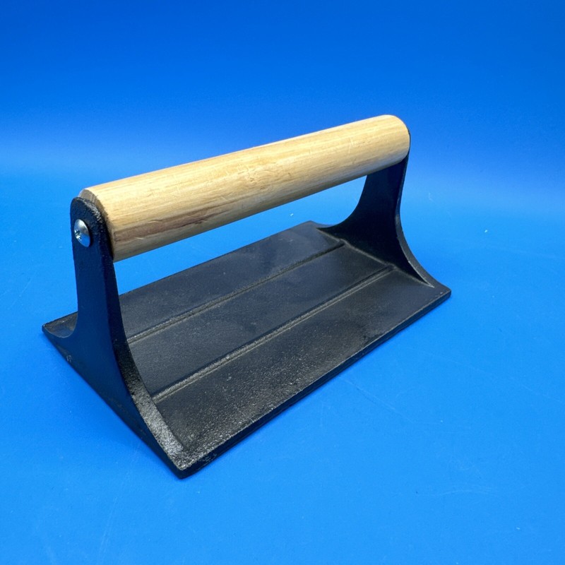 Bacon Press Cast Iron Wood Handle Grill Pressing Steak Cooking Burger Ham BBQ US gallery