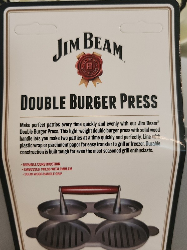 NEW Jim Beam Double Burger Press Light Weight Wood Handles Embossed Beef Patty gallery