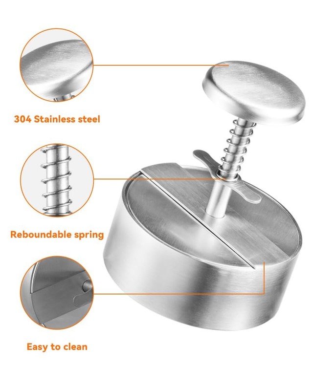 Brigii 304 Stainless Steel Burger Press - 4.5" Hamburger Patty Maker, Silver gallery