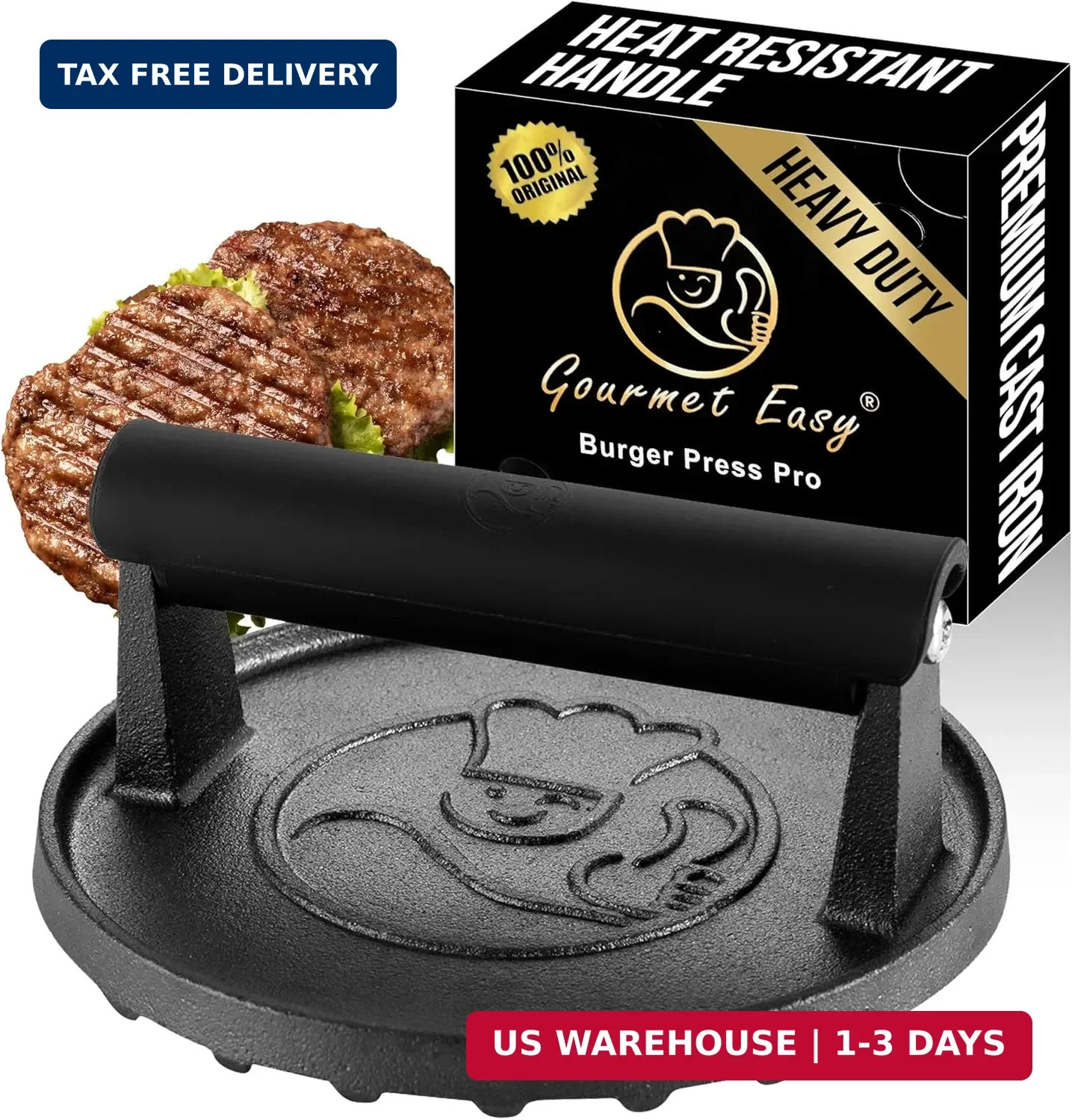 Smash Burger Press for Griddle, 5-Year Warranty, 2 lb Heavy Duty Burger Smasher gallery
