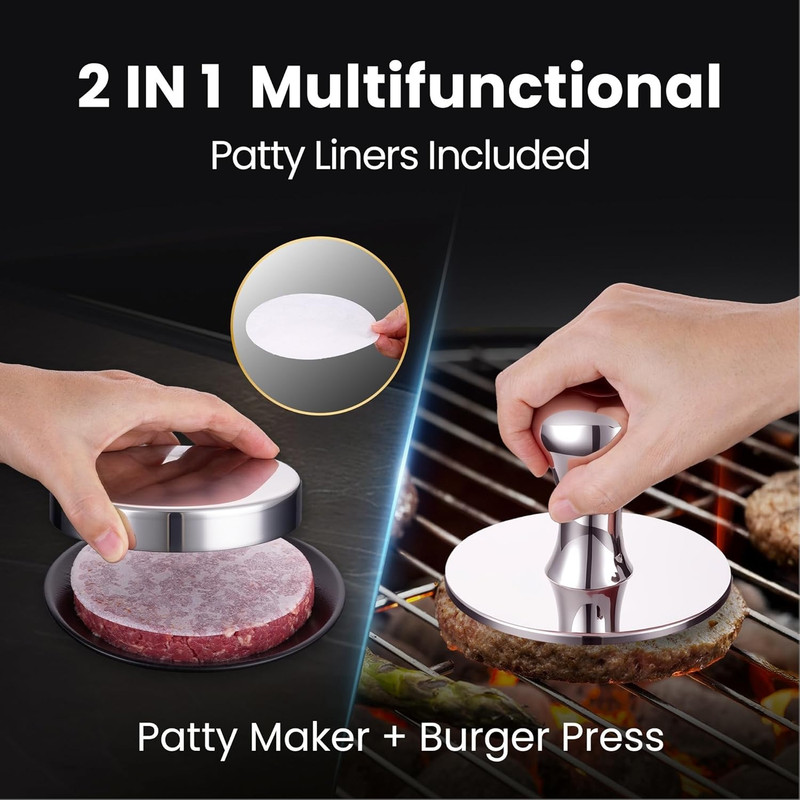 2-In-1 Hamburger Press Patty Maker & Smash Burger Press, Heavy Duty Premium gallery