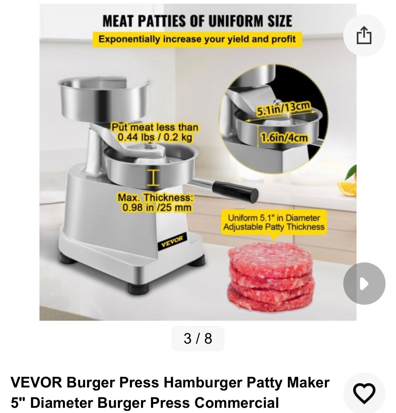 Burger Press Hamburger Patty Maker 5-Inch Diameter Burger Press Commercial gallery