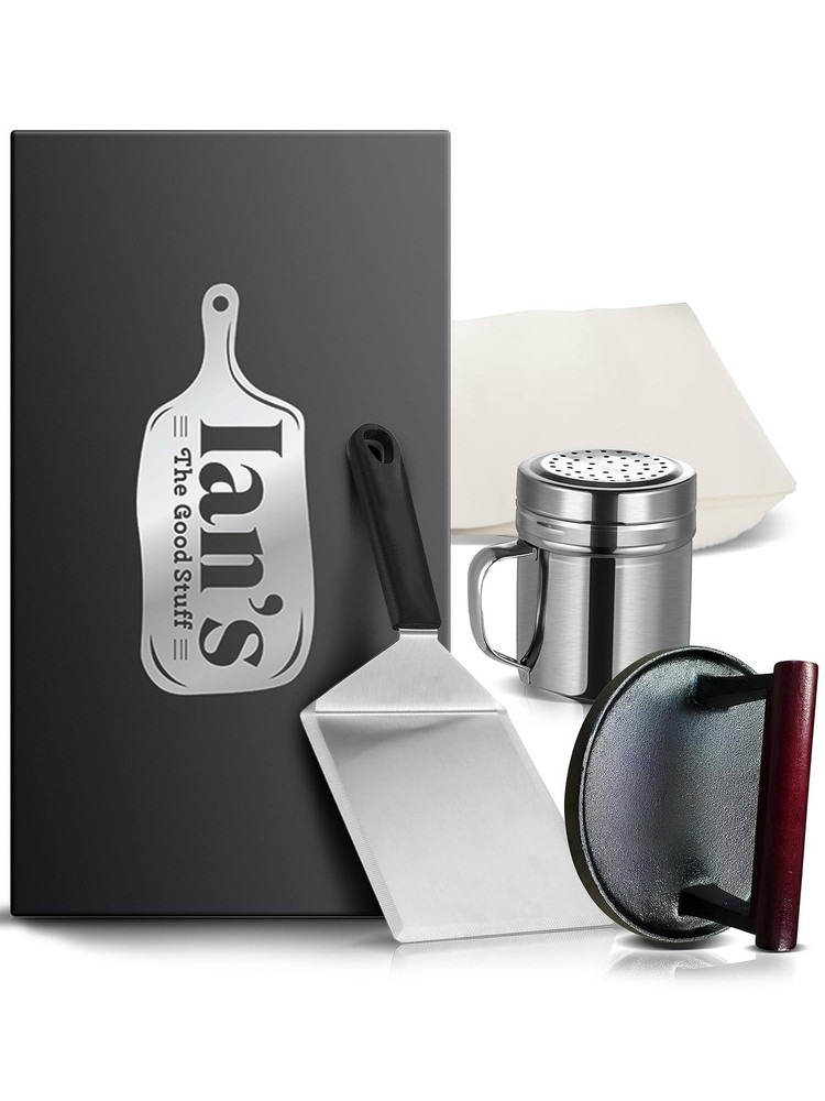 IAN's Smash Burger Press Kit Cast Iron Burger Press 6.5 in, Smash Burger Spa...