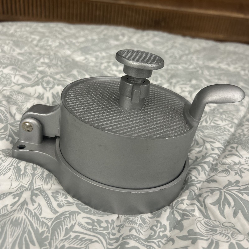 Vintage Cast Aluminum Hinged Hamburger Press-Used Once gallery