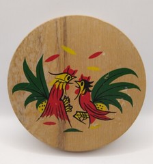 Vintage MCM Rooster Hand Painted Wood Wooden Hamburger Press Wall Plaque