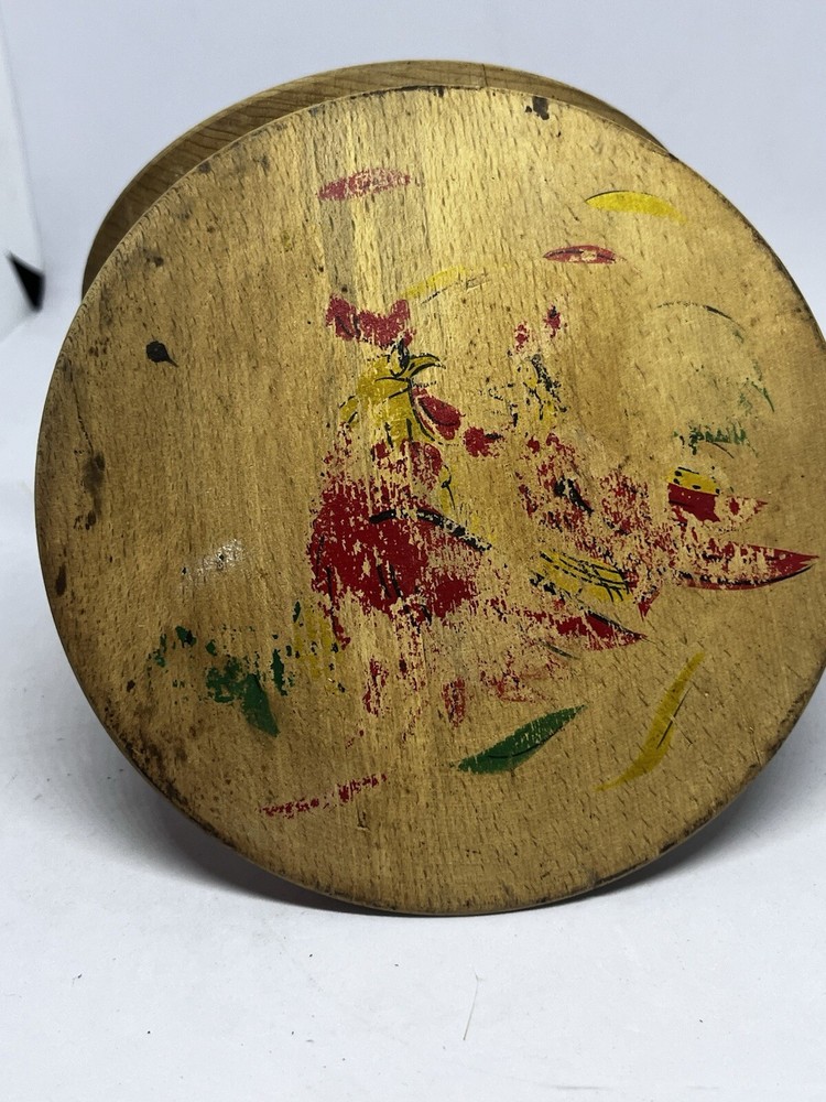 Vintage 50s 60s MCM Cragstan Hand Painted Roosters Wood Hamburger Press Japan