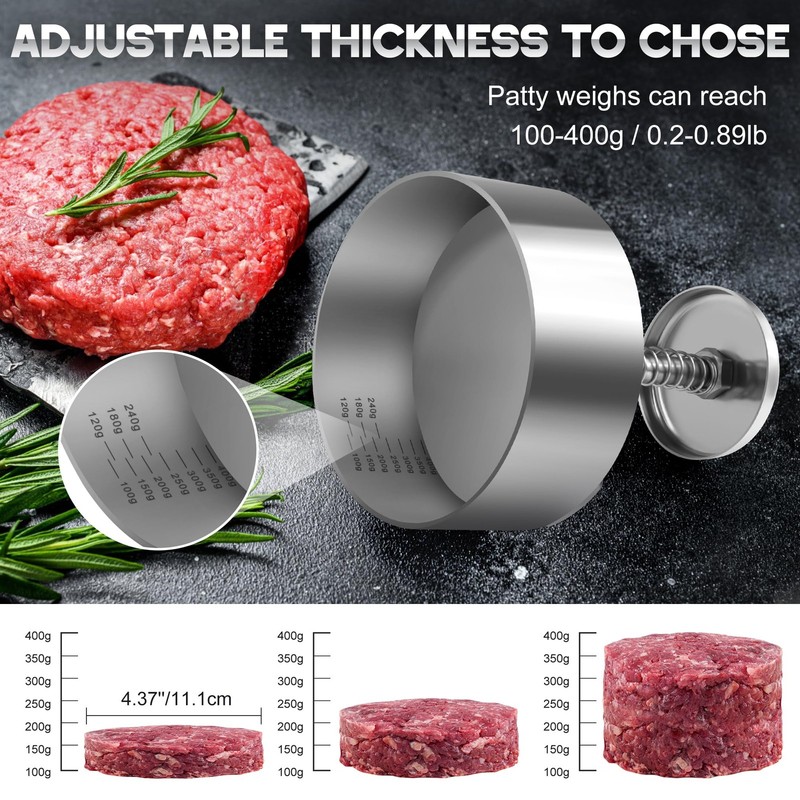 Burger Press Adjustable Hamburger Prees Patty Maker 4.52" - Non-Stick Mold an... gallery