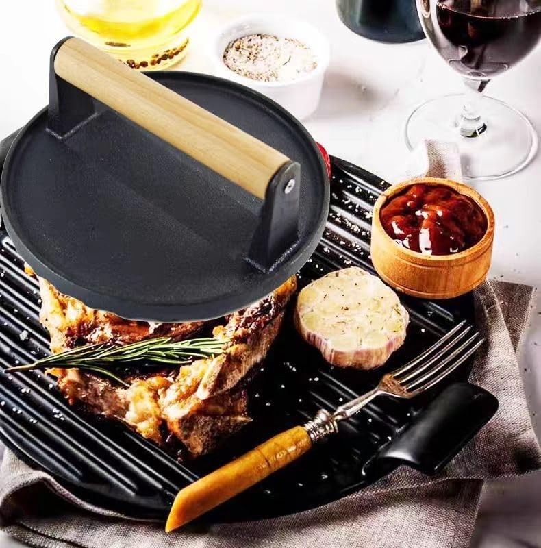 Kitchen Tools 5.7"Cast Iron Smashed Burger Press, Round Flat Edge Grill Press... gallery