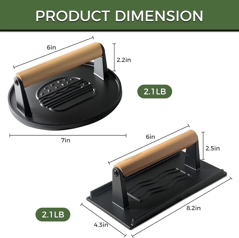 Cast Iron Smash Burger Press 2PCS Bacon Meat Grill Tool BBQ Indoor gallery