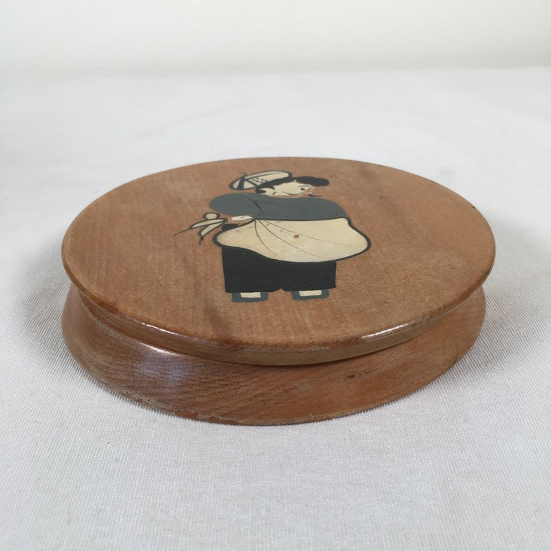 Vintage Wooden Hamburger Press Hinged Hand Painted Chef gallery