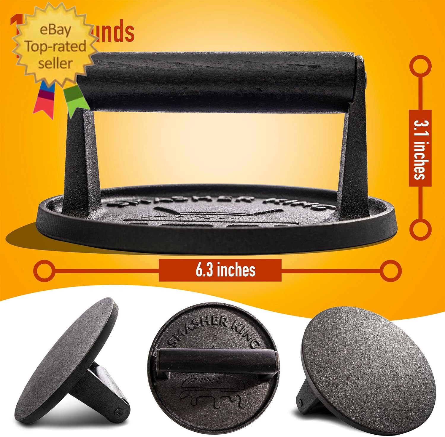 ™ - Premium Cast Iron Smash Burger Press Incl. 25 Pcs of Patty Paper gallery