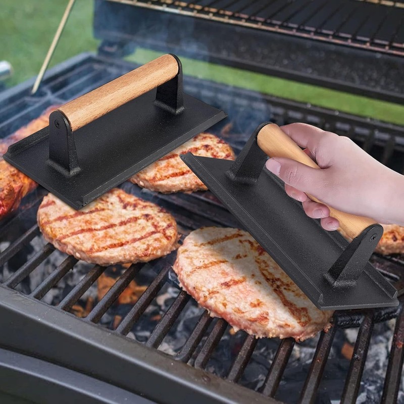 Cast Iron Grill Press Burger Bacon Steak 8" x 4" For Flat Top Griddle Heavy Duty gallery