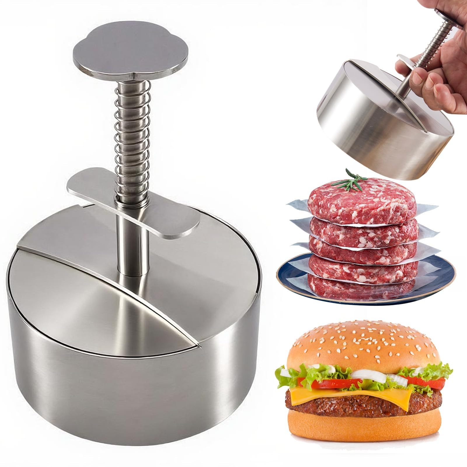 304 Stainless Steel Burger Press, Heavy Duty Adjustable Hamburger Meat Press ... gallery