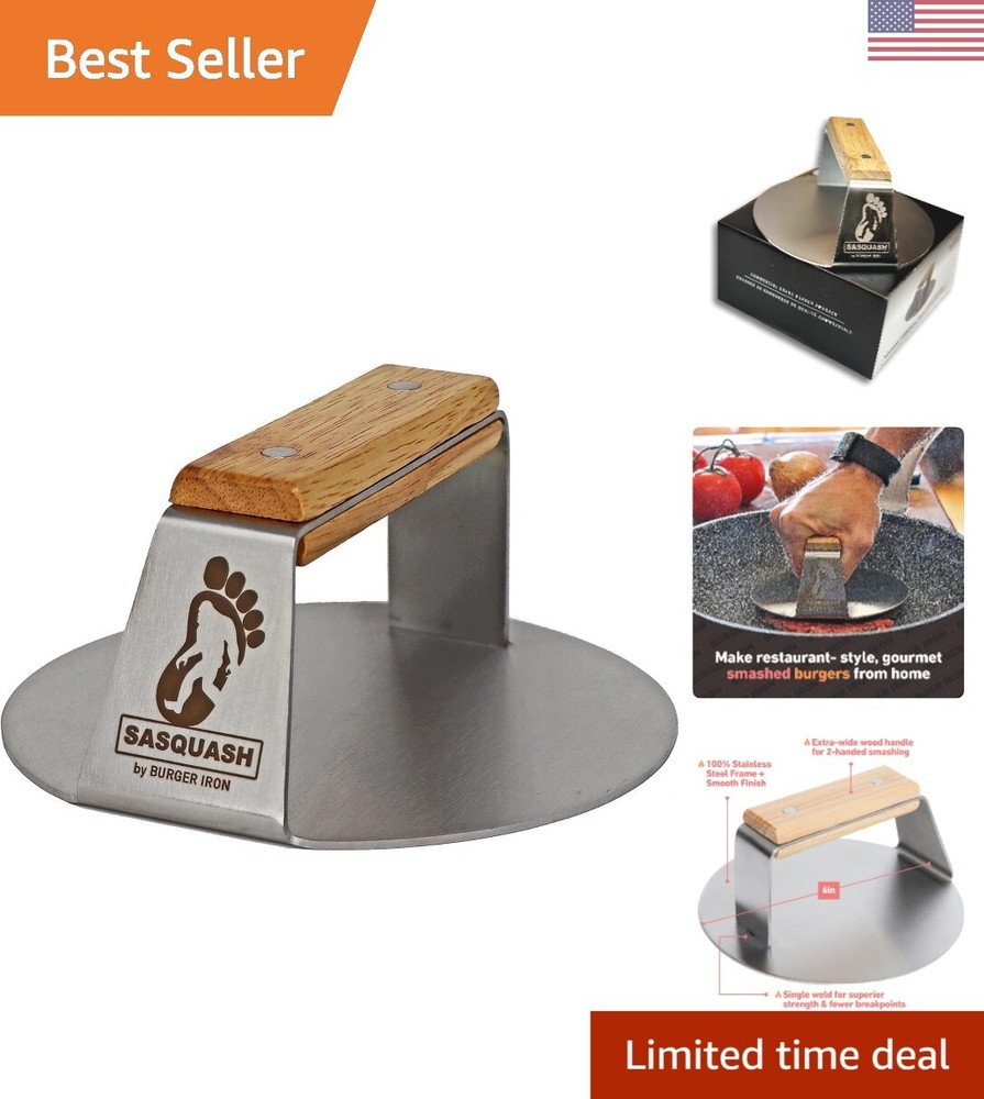 The Sasquash 'Indestructo' Burger Smasher - Professional Grade Wide Flat Hand...