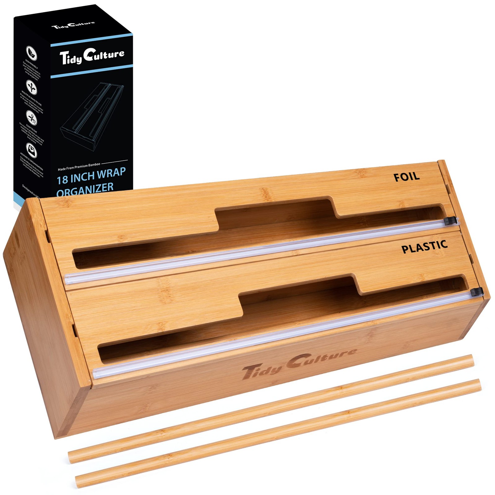 TidyCulture 18 Inch Large Foil Wrap Dispenser with Cutter, 2 in Long, Bamboo gallery