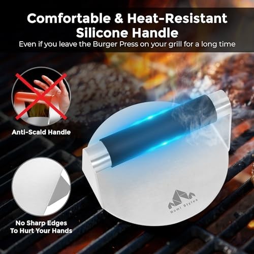 Stainless Steel Burger Press 5.5" Round & Square - Non-Stick Meat Masher + 100 P gallery