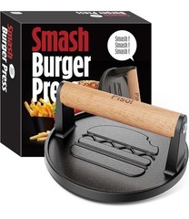 Pisol Smash Burger Press, Pre-Seasoned Cast Iron Hamburger Smasher, 2 lb No Box