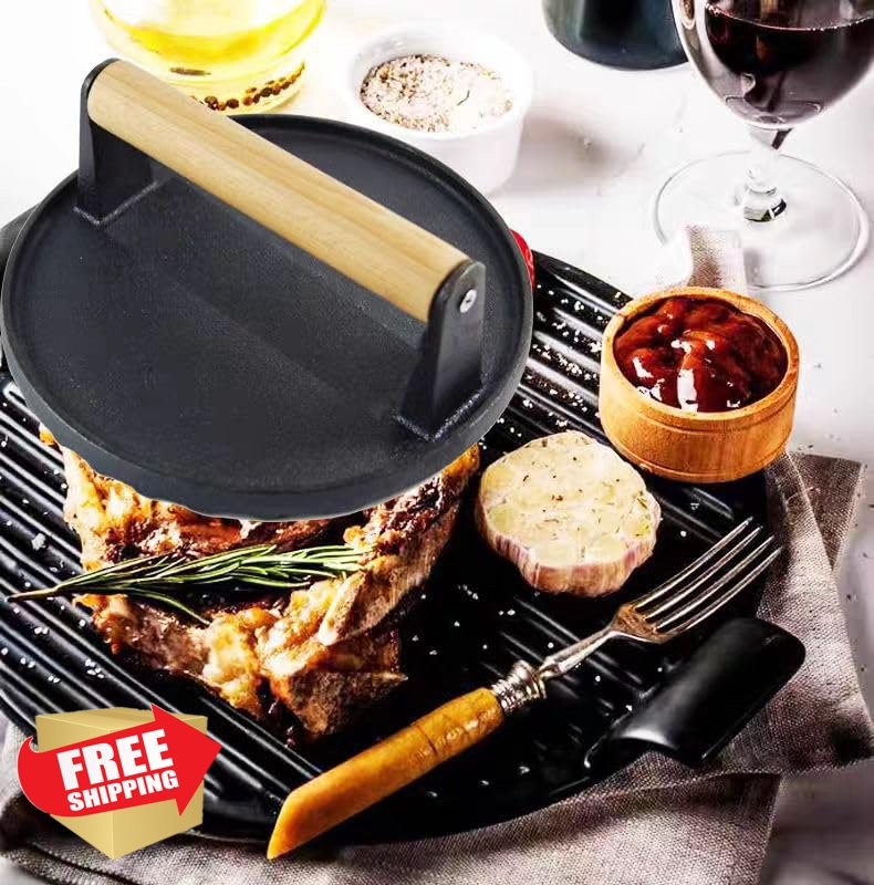 Aunewmei Cast Iron Burger Press 5.7 Inch Round Grill BBQ Tool gallery