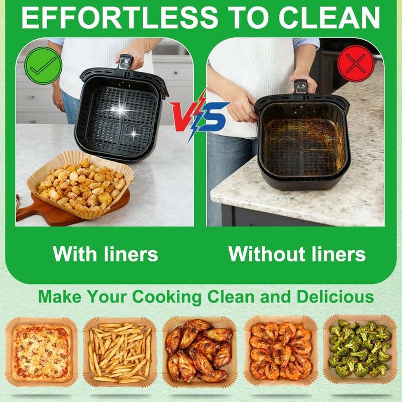 BYKITCHEN Large Air Fryer Liners for 10 inch 8-12 QT-200PCS, Nature gallery