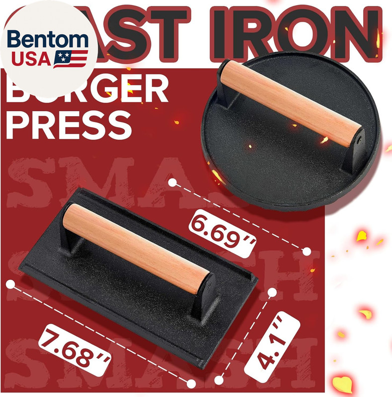 Smash Burger Press Kit, 3 in 1 Hamburger Press Patty Maker, Black Cast Iron Burg gallery