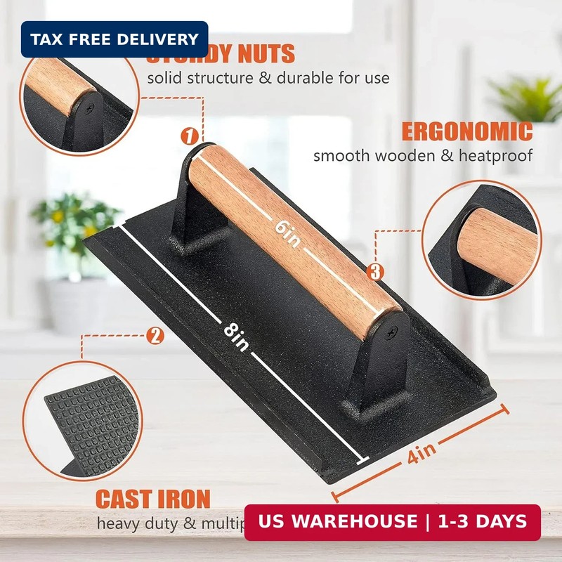12In Cheese Melting Dome & 8x4In Cast Iron Grill Press, HaSteeL Stainless Steel gallery