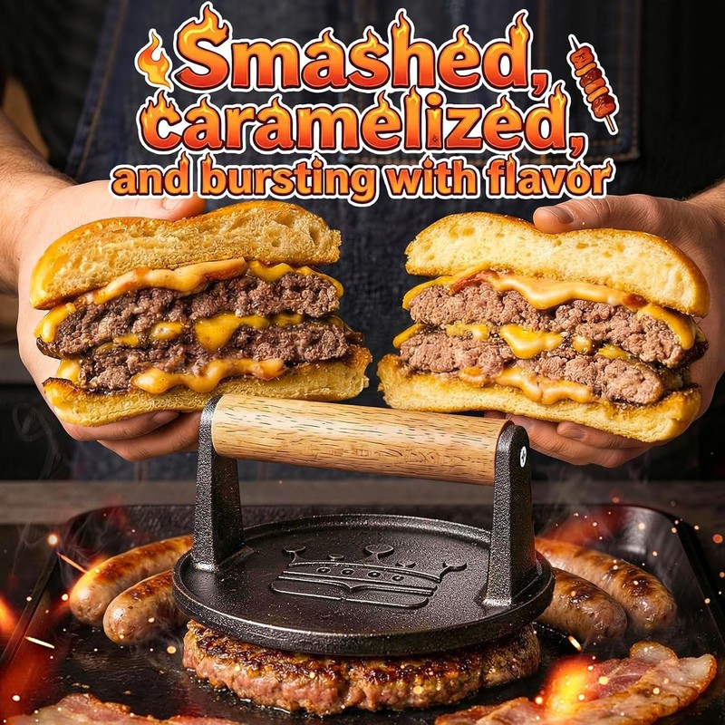 Smash Burger Press 6.5”,Cast Iron Flat Round Edge gallery