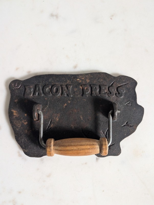 Cast Iron Bacon Press Pig Shape Grill Press Burger Smasher Wood Handle gallery