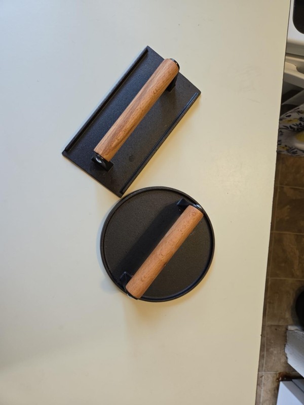 Burger Press, 7" round Heavy-Duty Cast Iron Smash Bacon Press Meat Steak gallery