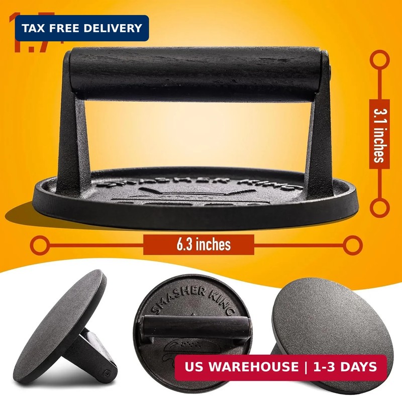 SMASHER KING™ - Premium Cast Iron Smash Burger Press Incl. 25 Pcs of Patty Paper gallery