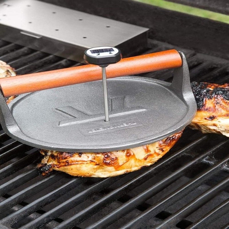 Cast Iron Grill Press Heavy Duty Non Stick Meat Cooking Tool W/ Wooden Handle US gallery