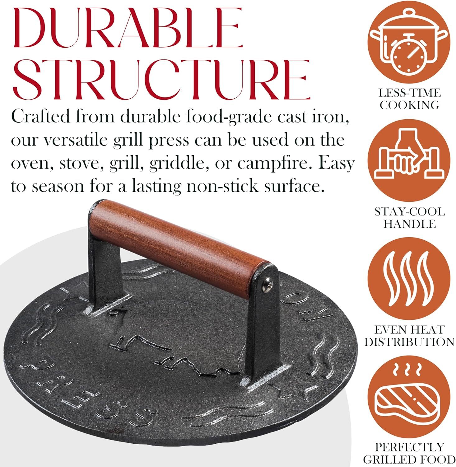 Bellemain Bacon Press 8.5-Inch Round Heavy-duty Cast Iron Grill Press FREE SHIP gallery