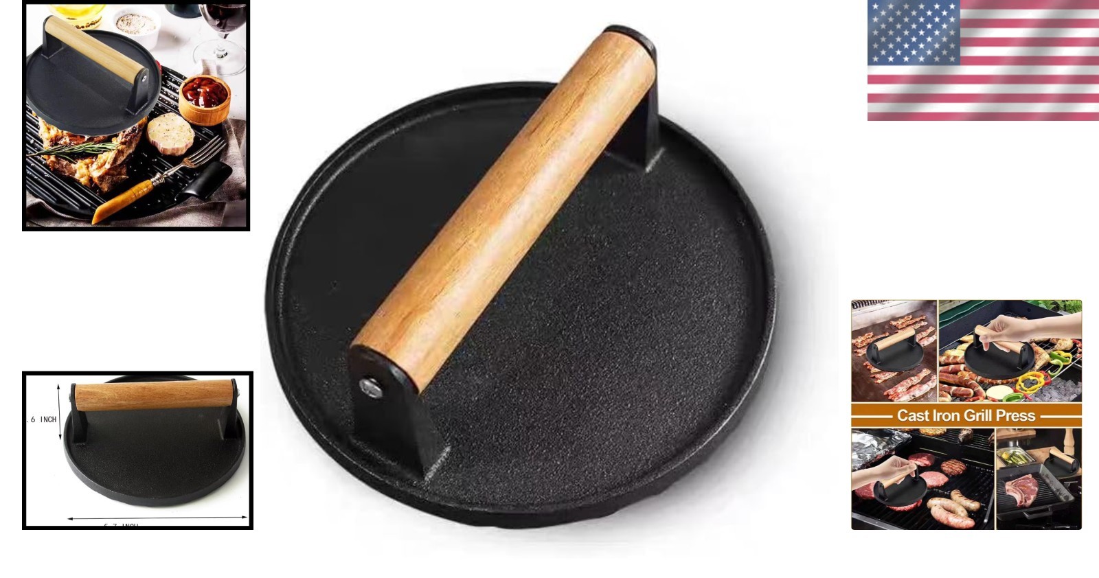 Round Cast Iron Grill Press - Ideal Tool for Cooking Perfect Smash Burgers gallery