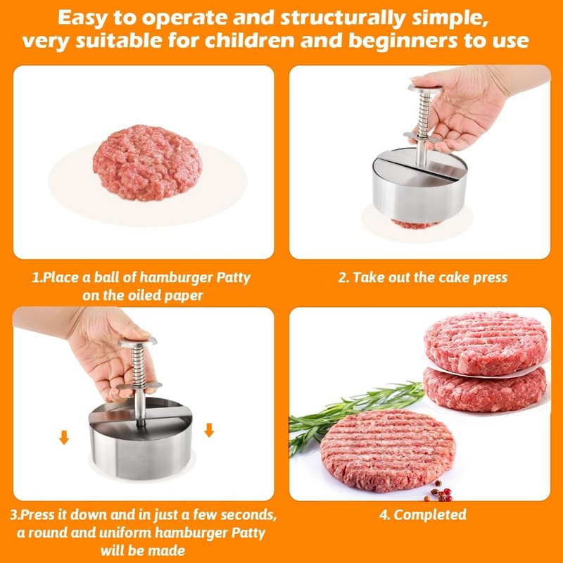 4.5" Burger Maker Press with 50 Patty Paper Stainless Steel Adjustable Non-Stick gallery