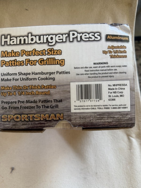 Sportsman Adjustable Aluminum Hamburger Press 4 1/4 in Dishwasher Safe MHPRESSA gallery