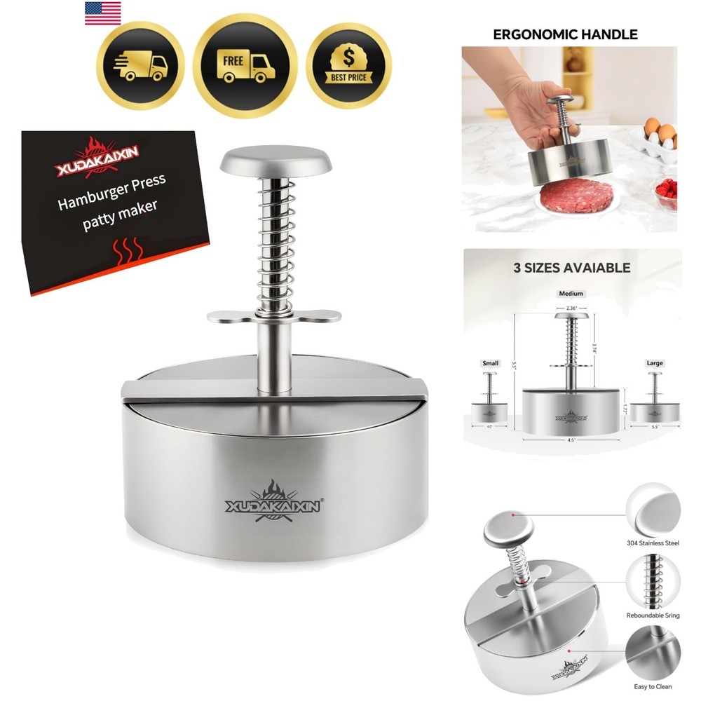 Hamburger press patty maker,304 Stainless Steel Burger Press, Non-Stick Patty...