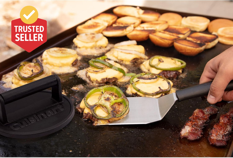 6.5" Cast Iron Smashed Burger Press, round Flat Edge Grill Press for Crispy Smas gallery