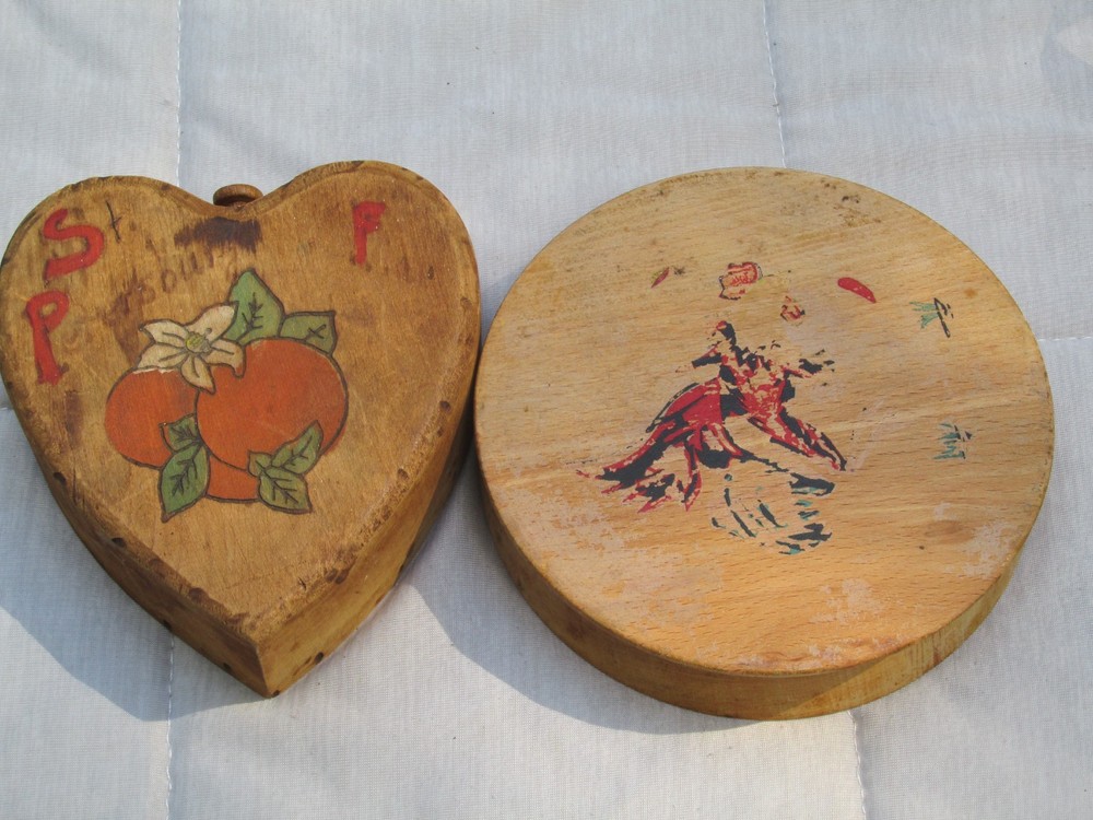Wooden Hinged Hamburger Press Vintage with wooden Heart Shaped Trinket Box