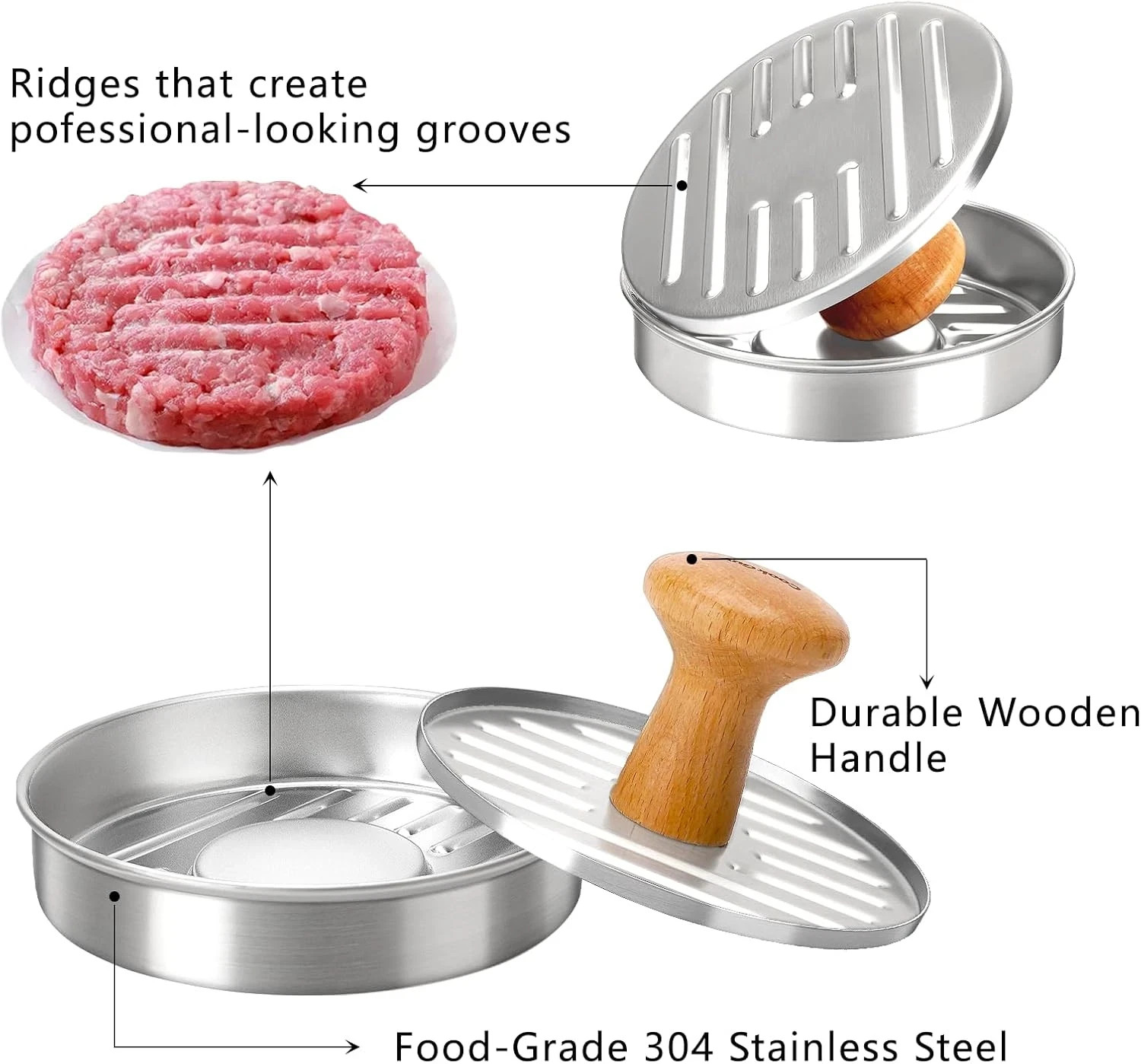 Stainless Steel Burger Press Patty Maker – Non-Stick Hamburger Press for Grillin gallery