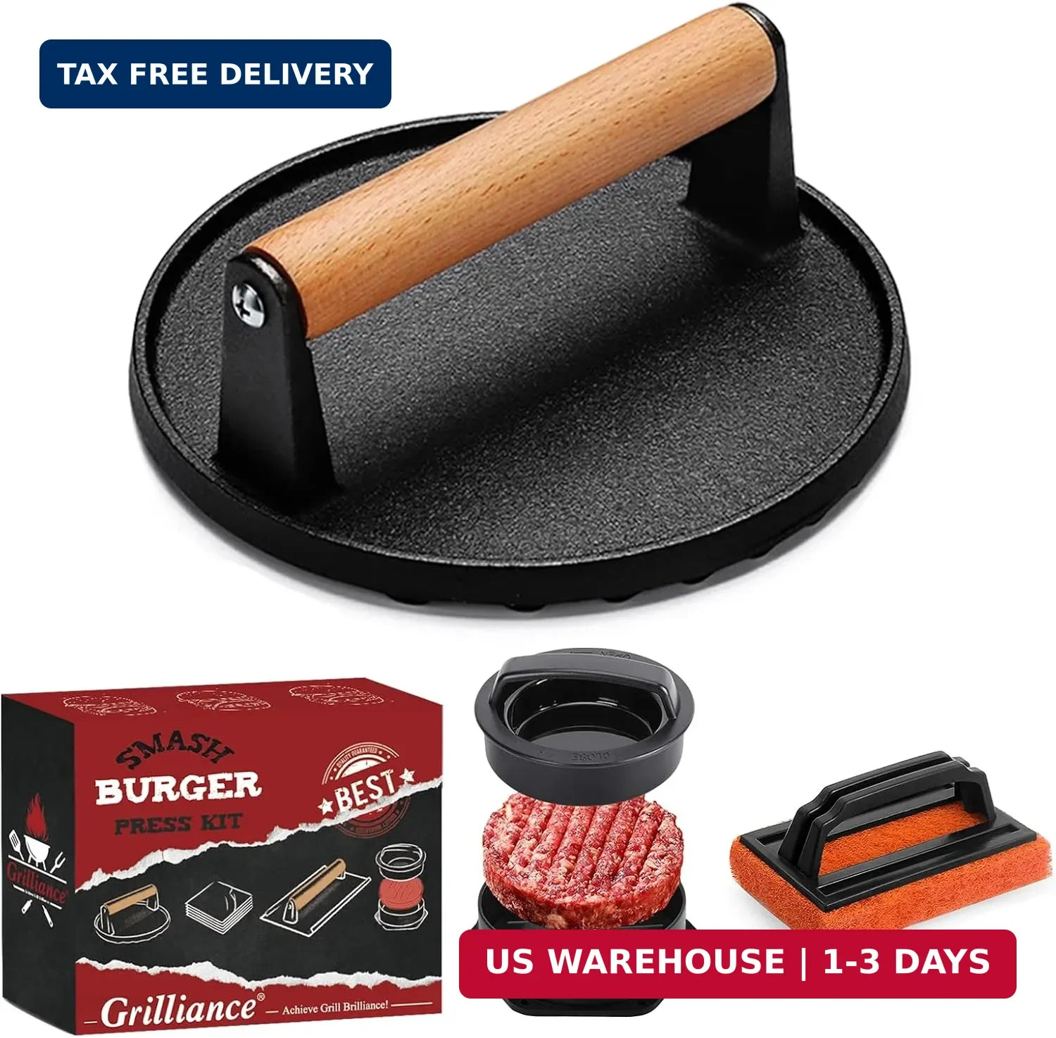 Grilliance Smash Burger Press Kit, 3 in 1 Hamburger Press Patty Maker, Dark Blac gallery