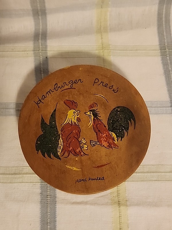 (4) Vintage Wooden Hamburger Presses Handpainted Rooster / Misc Decor Japan gallery