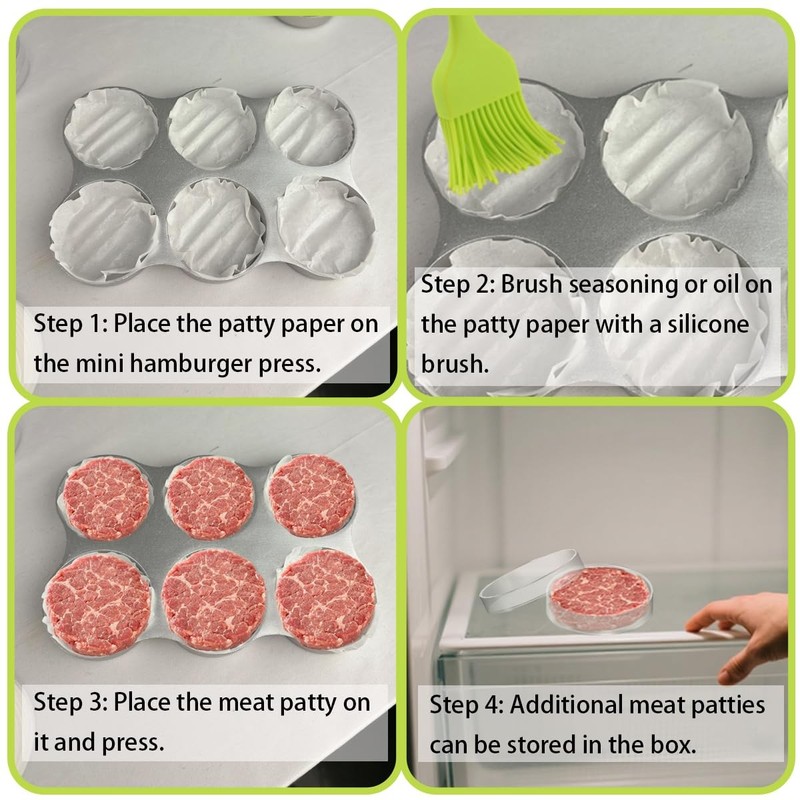 Burger Patty Press 8 Container Oil Brush 200 Paper 6 Hole Mini Grill gallery