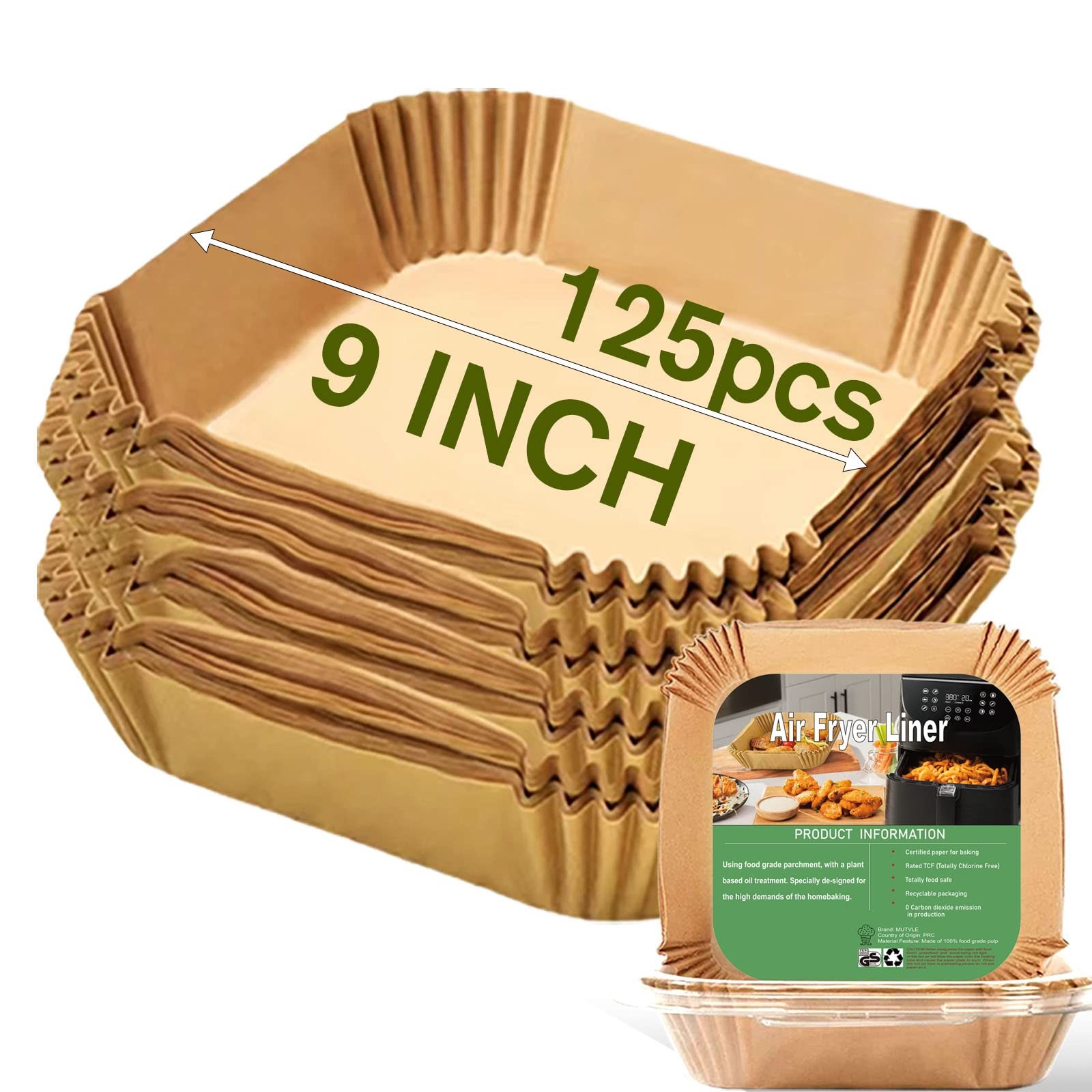 Large Air Fryer Disposable Paper Liners Square 9 Inch, 125 9''Square, Natural gallery