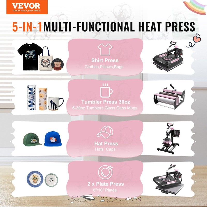 15x15in Digital Swing-Away Heat Press, 30oz Dual-Mug Tumbler, Teflon Nonstick gallery