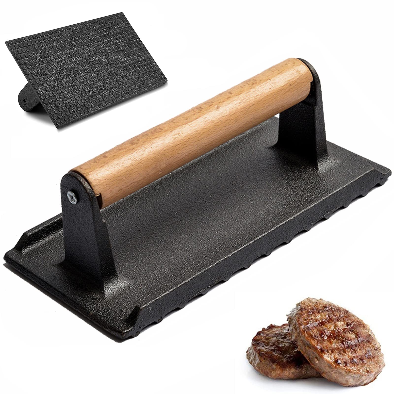 Cast Iron Grill Press Bacon Hamburger for Griddle Flat Top Teppanyaki Barbecue gallery