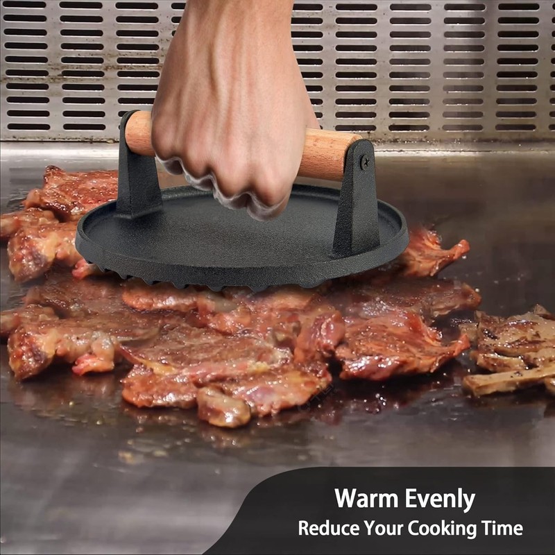 7 Inch Griddle Press Cast Iron Round Smash Grill Press Burger Smasher Bacon Meat gallery