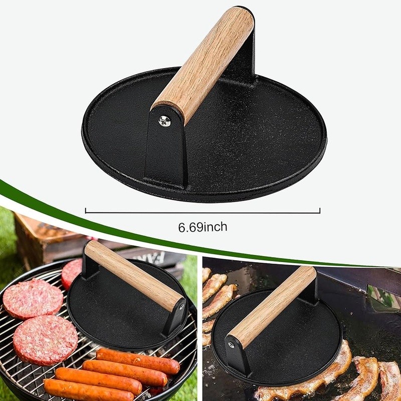Smash Burger Press Kit 4 in 1 Hamburger Patty Storage Container Cast Iron gallery