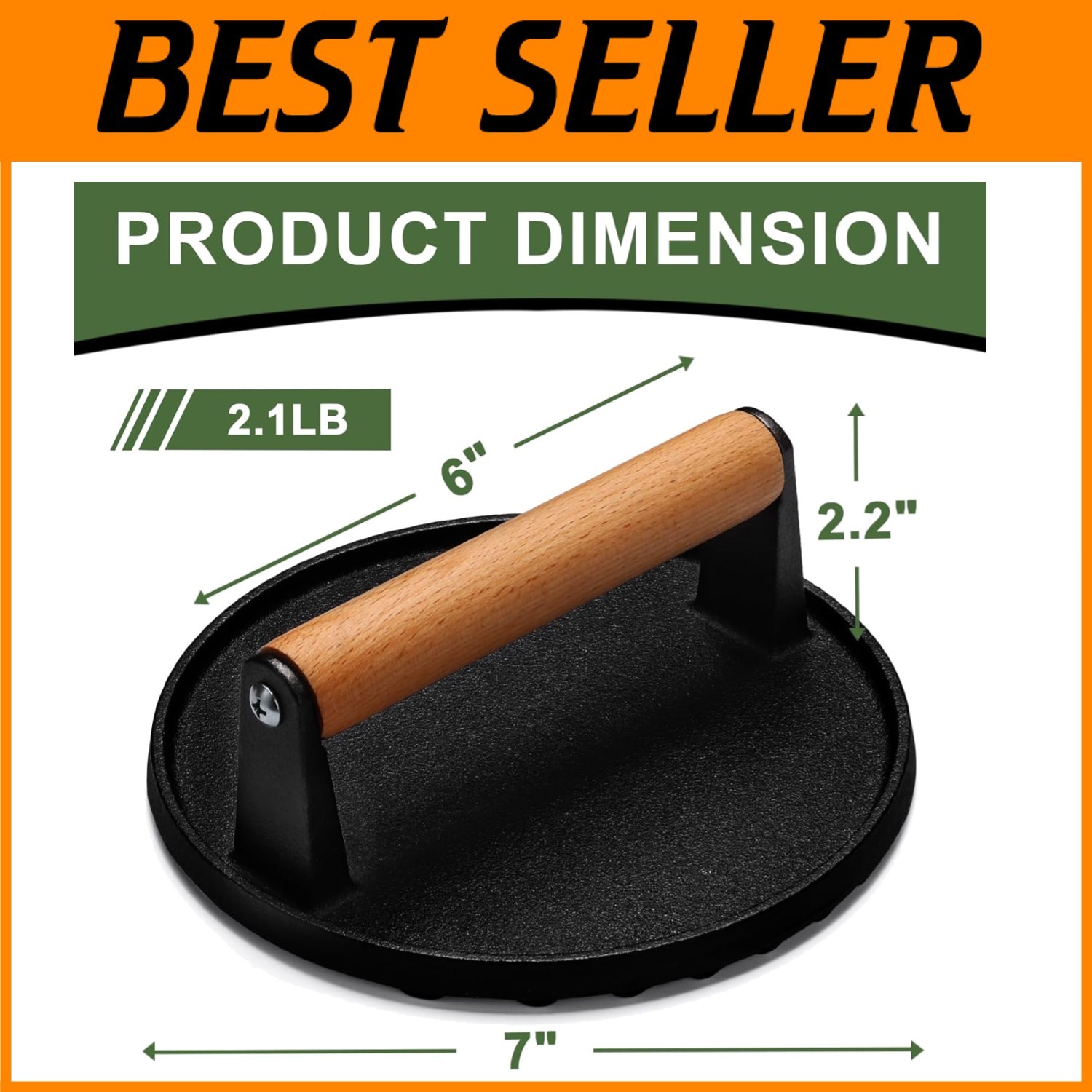 Round Cast Iron Meat Press with Wood Handle gallery