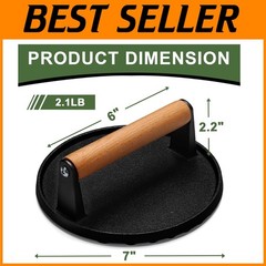 Round Cast Iron Meat Press with Wood Handle