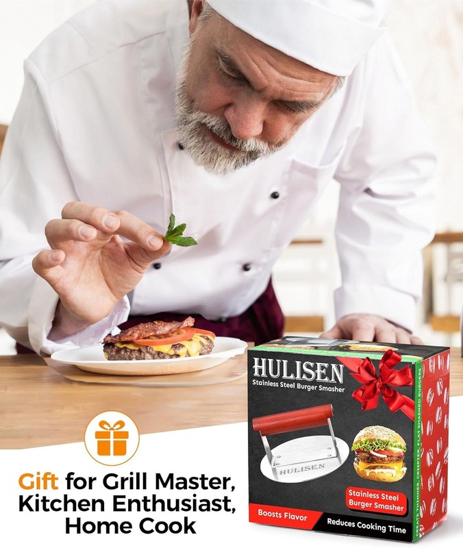 Stainless Steel Burger Press 6.2" Smasher with Wood Handle Grill Tool gallery